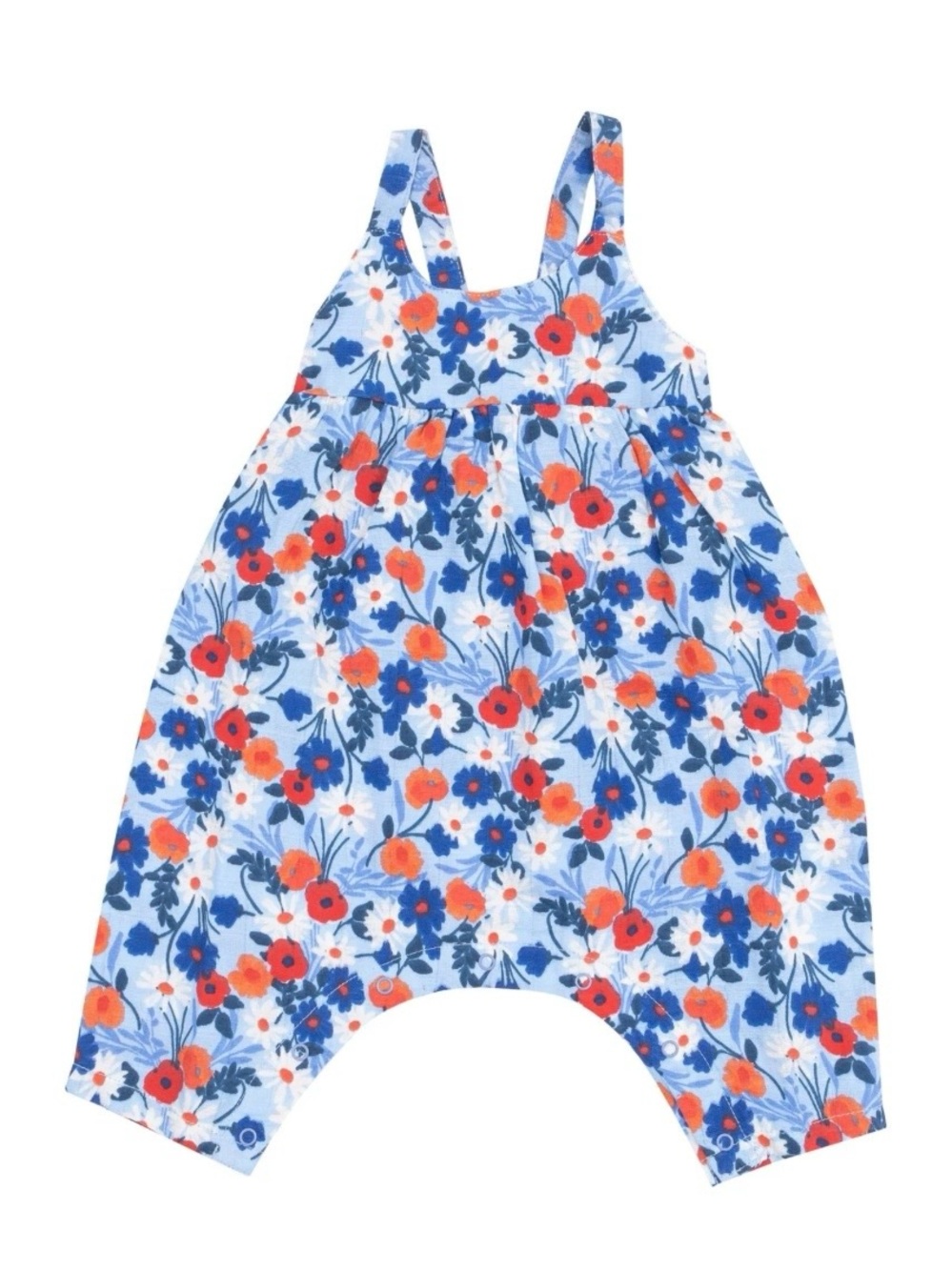 NWT Angel Dear Poppy Days Organic Muslin Cotton Tie Back Romper in Blue 18-24M